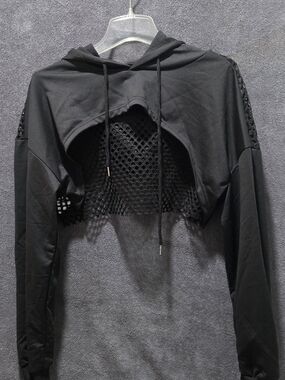 Black Fishnet Extreme Crop Hoodie